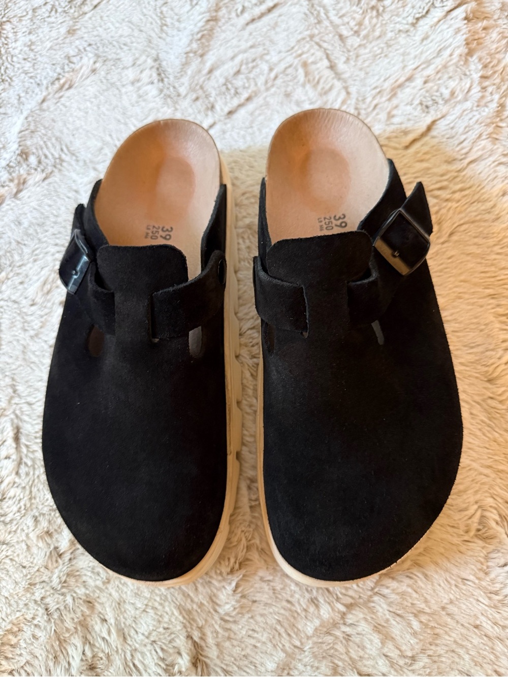 Birkenstock Papillio Black Suede Boston with Buckle, size 39